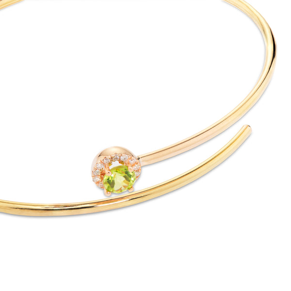Pulsera de muelle 1 vuelta de oro amarillo con diamantes y peridoto
