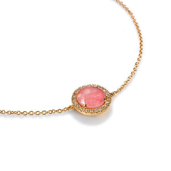 Pulsera de oro rosa con rodonita y orla de diamantes