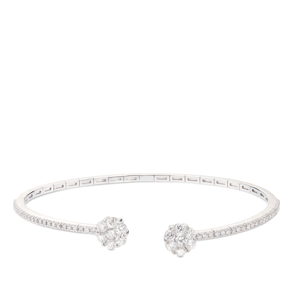 pulsera-rigida-abierta-oro-blanco-diamantes-flor - Ref J4880PLB