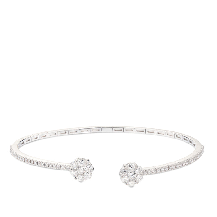 pulsera-rigida-abierta-oro-blanco-diamantes-flor - Ref J4880PLB