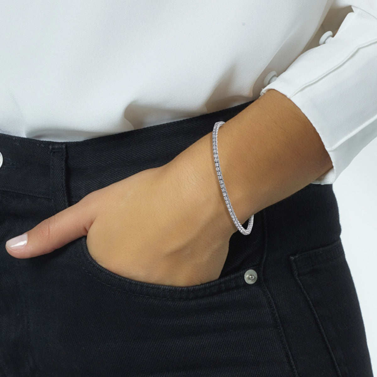 Pulsera Riviere oro blanco con diamantes talla brillante - Ref J5165PLB_Chocrón Joyeros