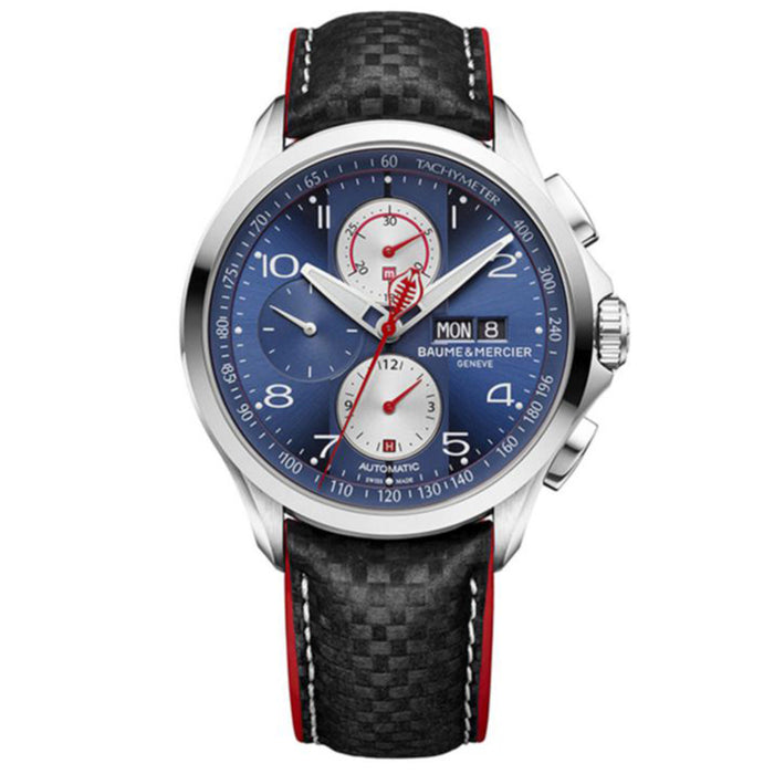 Baume et Mercier Clifton Club edición limitada en 44mm, esfera azul, cronógrafo y correa de piel de becerro negra
