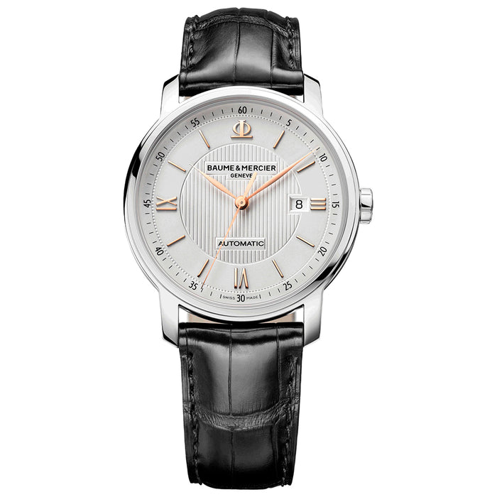 Baume et Mercier Classima caja de acero de 42mm, esfera blanca, correa marrón y calendario