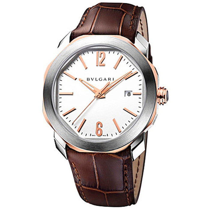 reloj hombre Bvlgari Octo acero y oro y correa marrón- Chocrón Joyeros-OC41C1SPGLD