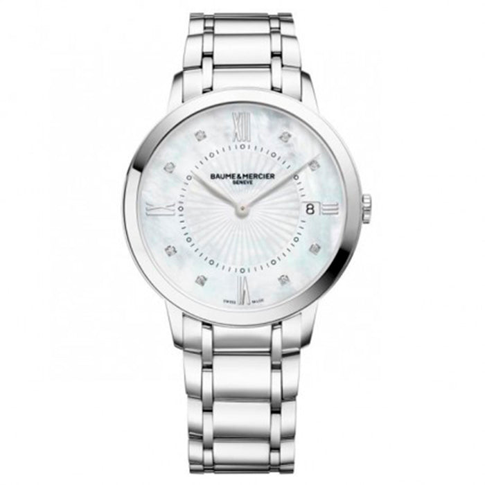 Baume et Mercier Classima 37mm acero índices de brillantes y calendario