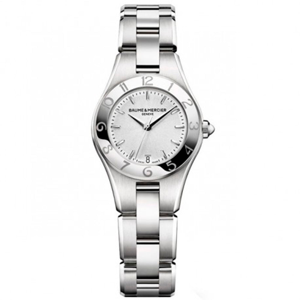 Baume & Mercier Linea, caja y brazalete de acero, esfera blanca, 27mm