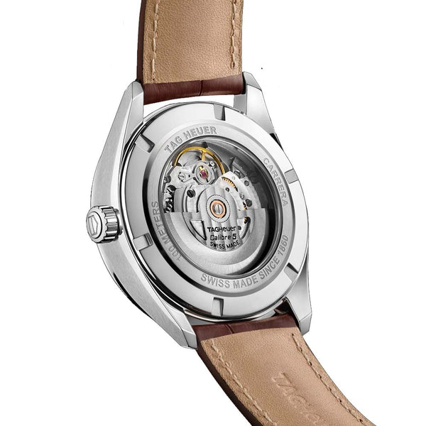 TAG Heuer Carrera Calibre 5 Automático Day-Date 41 mm Esfera Plateada Piel_Chocrón Joyeros
