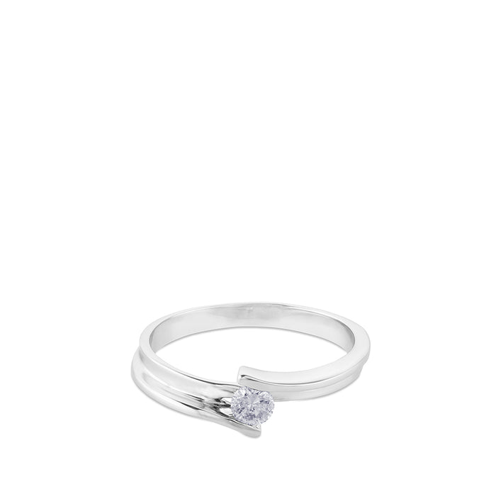 Solitario "Beatriz" de oro blanco con diamante en montura envolvente 0.17 quilates