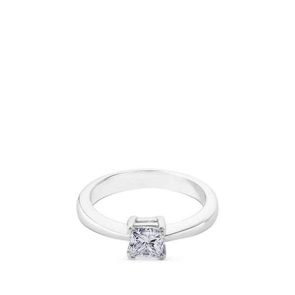 Solitario de oro blanco con diamante talla brillante en 4 garras de 0.80 quilates