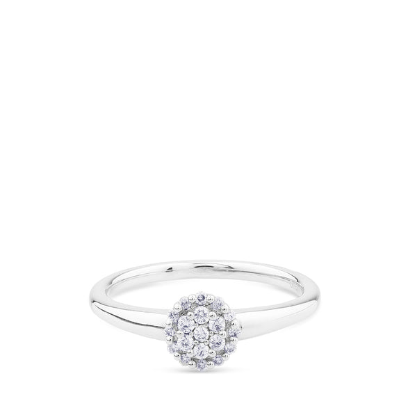 Sortija de oro blanco con círculo de pavé de diamantes de 0,14 quilates