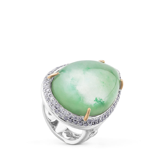 Sortija-oro-blanco-cuarzo-verde-nácar-diamantes - Ref J3650SB_chocron joyeros