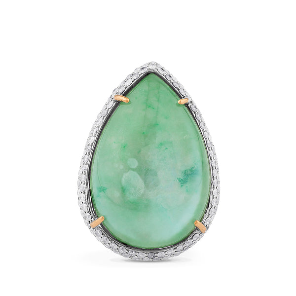 Sortija de oro blanco con doblete de cuarzo verde y nácar talla marquise y pavé de diamantes