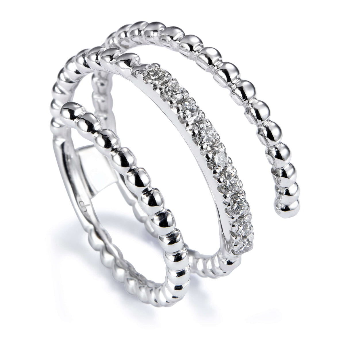 Sortija muelles Bubbles oro blanco con hilera de diamantes en garra- Ref J5292SB_Chocrón Joyeros