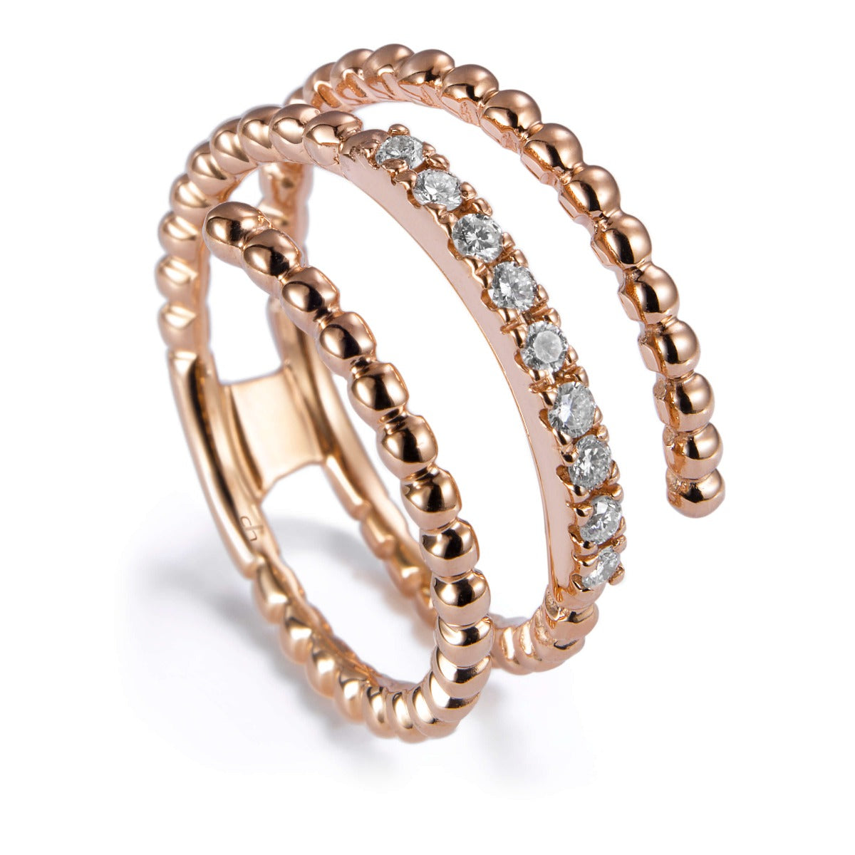Sortija muelles Bubbles oro rosa con hilera de diamantes en garra- Ref J5293SB_Chocrón Joyeros