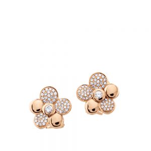 Pendientes en forma de flor de oro rosa con pavé de diamantes