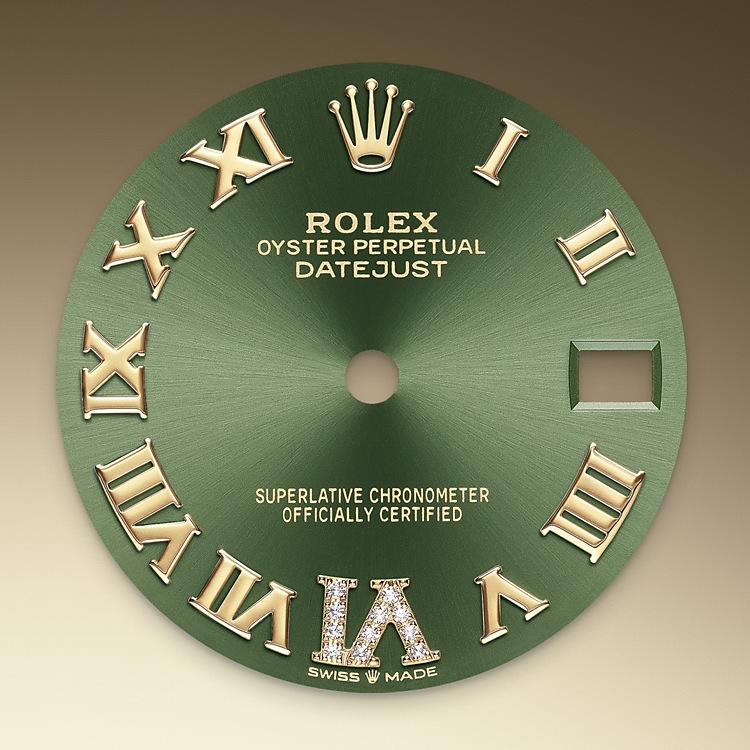 Color Verde oliva engastada en diamantes Rolex Datejust 31 en Joyería Chocrón Joyeros