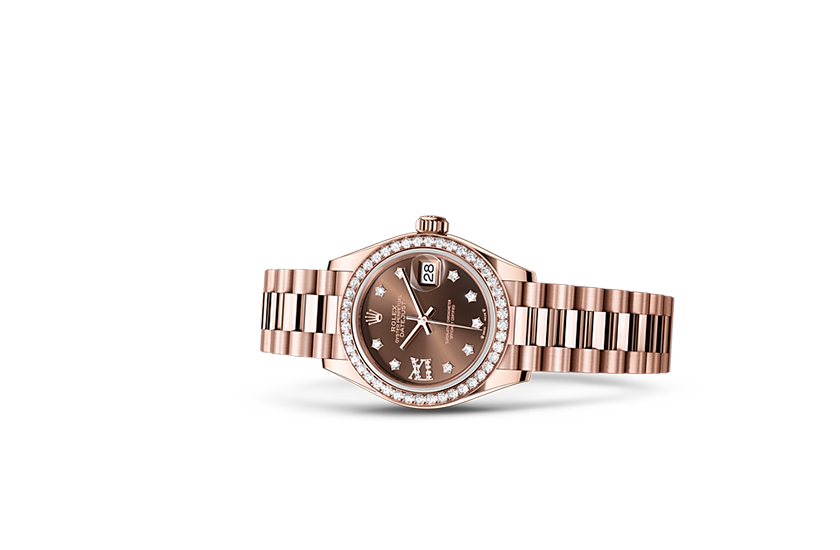 Reloj Rolex Lady-Datejust oro Everose y diamantes y esfera chocolate engastada de diamantes en Joyería Chocrón Joyeros