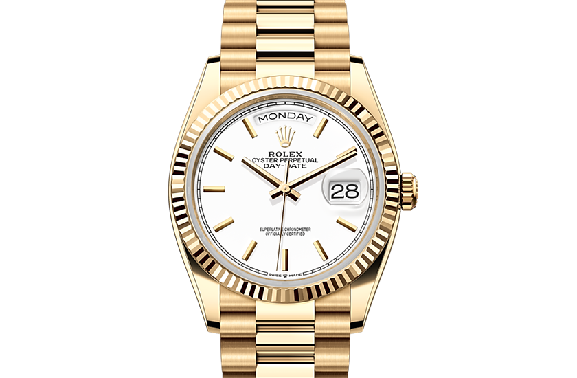 Rolex Day-Date de oro blanco y esfera blanca en Chocrón Joyeros