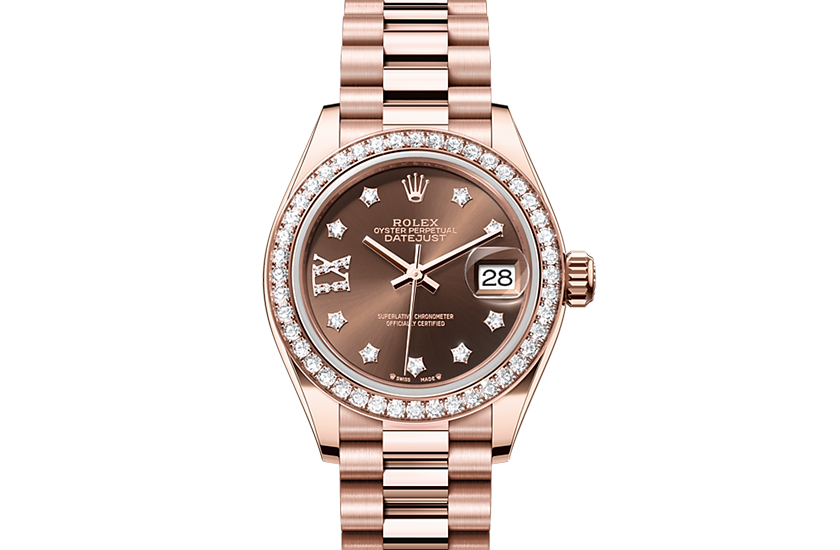 Rolex Lady-Datejust oro Everose y diamantes y esfera chocolate engastada de diamantes  en Joyería Chocrón Joyeros