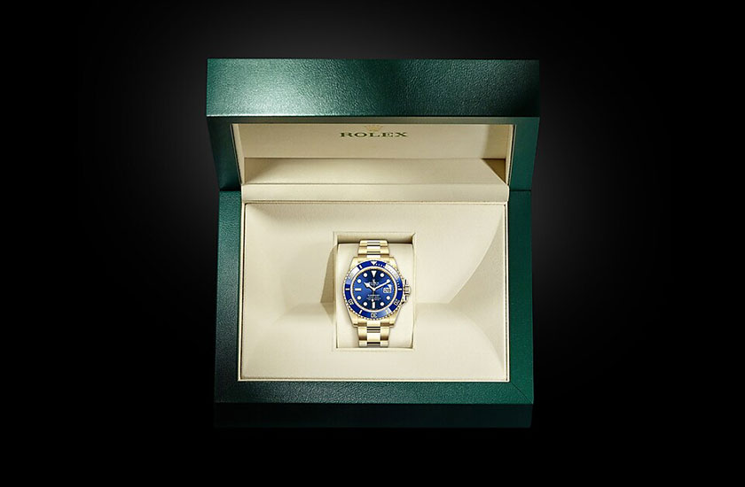  Estuche Reloj Rolex Submariner oro amarillo y esfera azul real Chocrón Joyeros