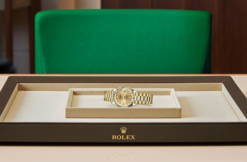 Presentación reloj Rolex Lady-Datejust oro amarillo y esfera color champagne engastada de diamantes en Chocrón Joyeros