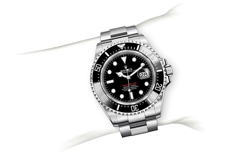 Simulación muñeca Reloj Rolex Sea-Dweller de acero Oystersteel y esfera negra en Chocrón Joyeros