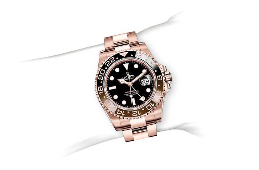 Simulación muñeca Reloj Rolex GMT-Master II de oro Everose y esfera negra  en Chocrón Joyeros