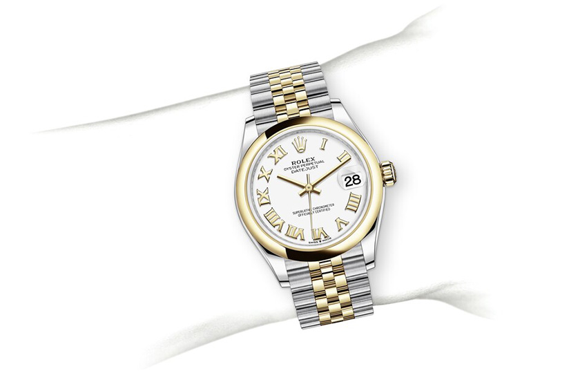 Simulación muñeca Rolex Datejust 31 acero Oystersteel, oro amarillo y esfera blanca en Joyería Chocrón Joyeros